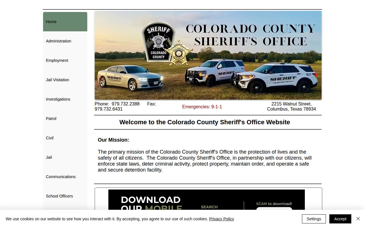 Colorado County Sheriff website navigation and official app link