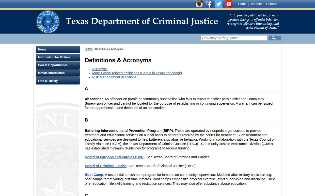 Colorado County projected release date TDCJ definitions